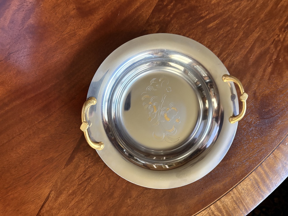 Stainless Steel Serving Bowl, Gold handles